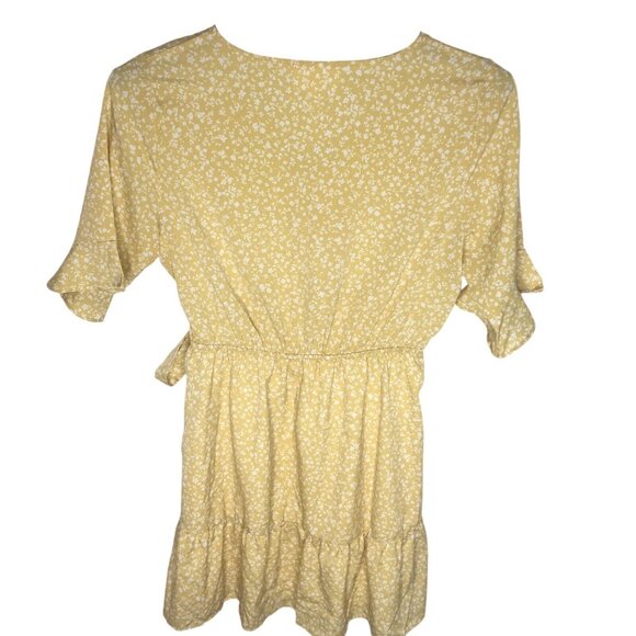 Ditsy Floral Sundress Womens Sz L Yellow Waist Tie Prairie Cottagecore - Picture 5 of 13